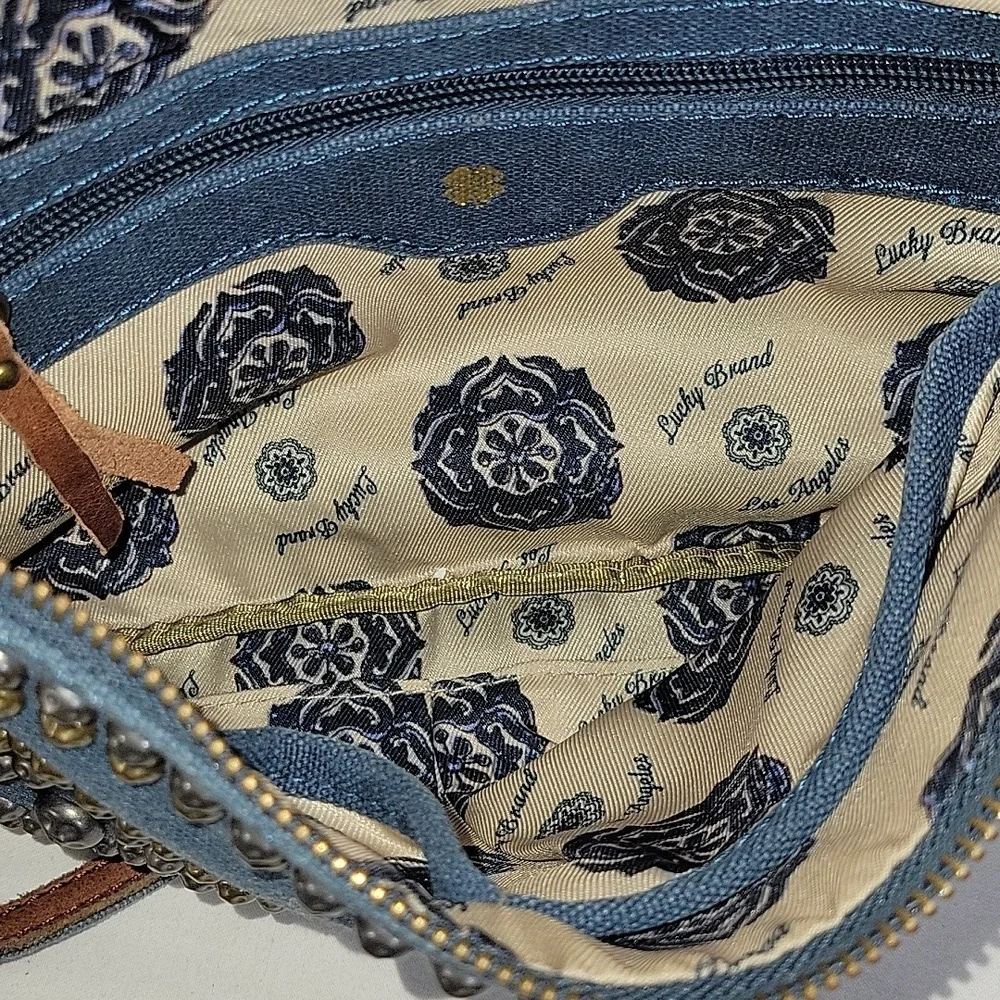 Lucky Brand Coated Canvas and Brown Leather Studded Shoulder Bag